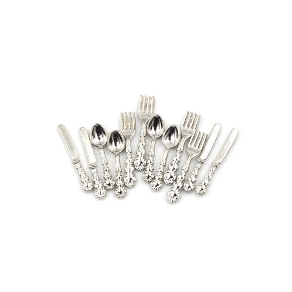 12Pcs 1:12 Vintage Dollhouse Miniatures Tableware Cutlery Metal Knife Fork Spoon Kitchen Food Furniture Toys Gold/Silver - Image 6