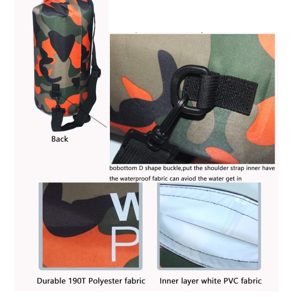 2/5/10/15L Outdoor Camouflage Waterproof Portable Rafting Diving Dry Bag Sack PVC Swimming Bags for River Trekking - Image 3