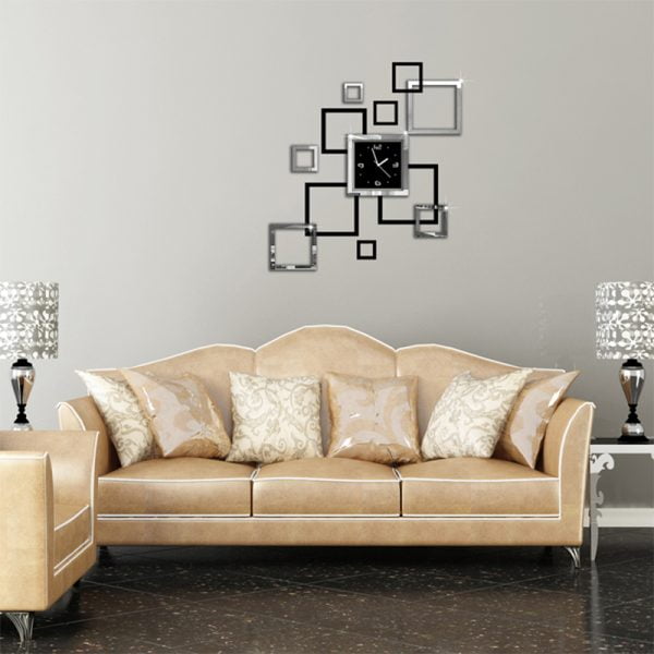 Wall clocks 3d sticker Quartz watch design sliver & black clocks - Image 4