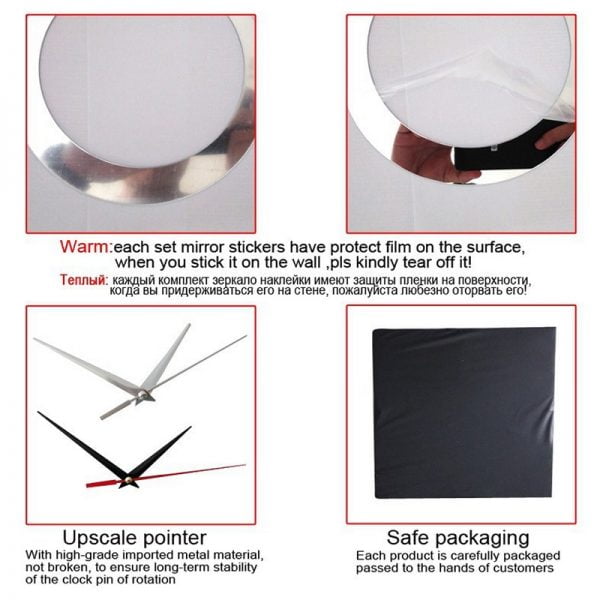 Wall clocks 3d sticker Quartz watch design sliver & black clocks - Image 6
