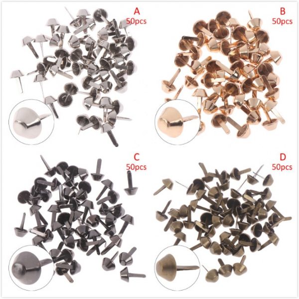 50pcs/lot Metal Crafts Purse Feet Rivets Studs Pierced For Purse Handbag Punk Rock Rivets Bag Leather DIY Accessories 12mm