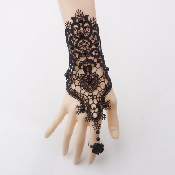 Black Lace Flower Retro Bracelet Ring Set Women Accessories Black Gloves for Home Party Accessories Decorations White - Image 2
