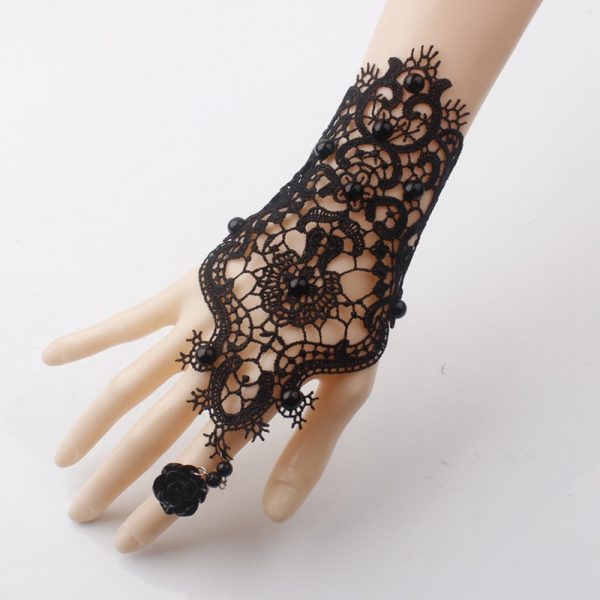 Black Lace Flower Retro Bracelet Ring Set Women Accessories Black Gloves for Home Party Accessories Decorations White - Image 3