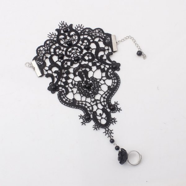 Black Lace Flower Retro Bracelet Ring Set Women Accessories Black Gloves for Home Party Accessories Decorations White - Image 4