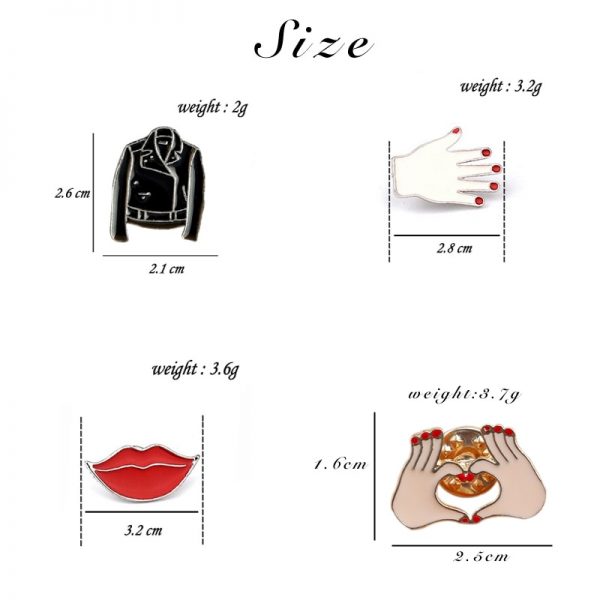 Fashion Ladies Brooch Men's Jackets Red Nails Hand Lipstick Heart Gesture Girl Pins Metal Badge Clothing Accessories Women Jewel - Image 6