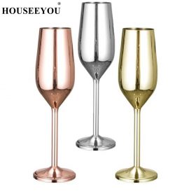 Бокалы для вина HOUSEEYOU из меди/серебра/розового золота, бокалы из нержавеющей стали для сока, шампанского, бокалы для вечеринок, барная посуда, кухонные принадлежности