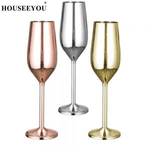 HOUSEEYOU Copper/Silver/Rose Gold Wine Glasses Stainless Steel Goblet Juice Drink Champagne Flutes Party Barware Kitchen Tools