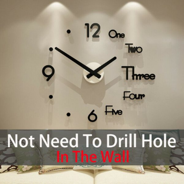 Large 400 mm 3D* Acrylic Large Wall Clock Frameless Mirror Number Sticker Modern Art Decal Decor /1UK - Image 3