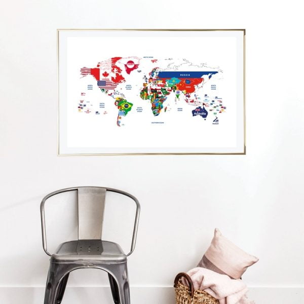 Map of the World Jointed with Countries Flags Poster Canvas Art Prints Creative Map Painting Wall Picture Living Room Home Decor - Image 3