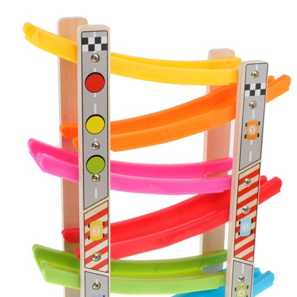 Wooden 7-layer Ramp Race Track & 8 Mini Inertia Car Sliding Toy Vehicel&Train Baby Toddler Motor Skill Developmental Kids Gift - Image 3