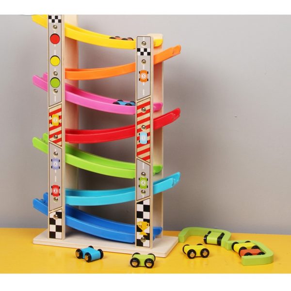 Wooden 7-layer Ramp Race Track & 8 Mini Inertia Car Sliding Toy Vehicel&Train Baby Toddler Motor Skill Developmental Kids Gift - Image 5
