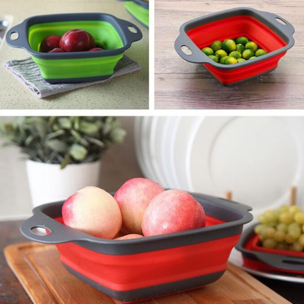 Foldable Fruit Vegetable Washing Basket Strainer Portabl Silicone Colander Collapsible Drainer With Handle Kitchen Tools - Image 2