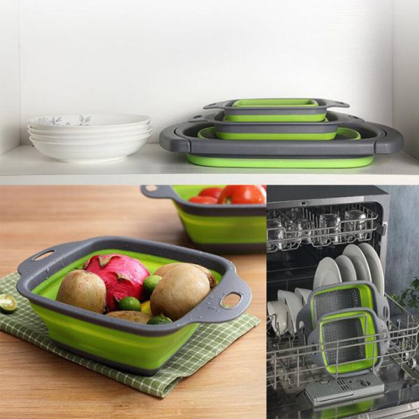 Foldable Fruit Vegetable Washing Basket Strainer Portabl Silicone Colander Collapsible Drainer With Handle Kitchen Tools - Image 3