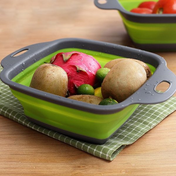 Foldable Fruit Vegetable Washing Basket Strainer Portabl Silicone Colander Collapsible Drainer With Handle Kitchen Tools - Image 4