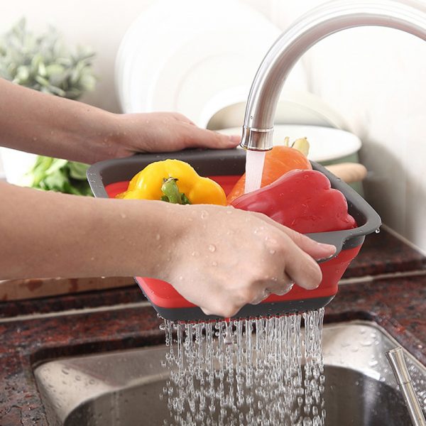 Foldable Fruit Vegetable Washing Basket Strainer Portabl Silicone Colander Collapsible Drainer With Handle Kitchen Tools - Image 5