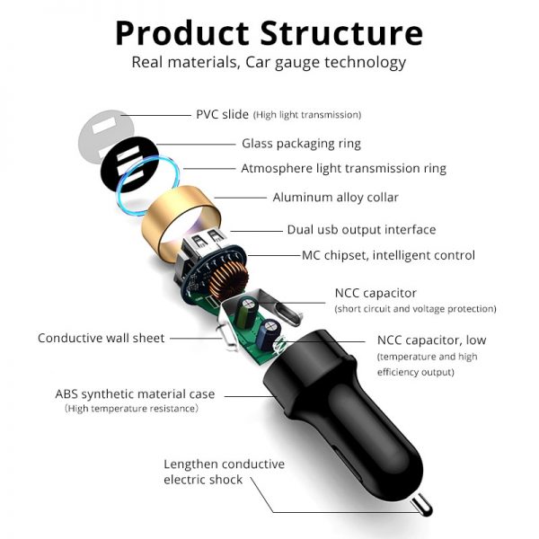 FONKEN USB Car Charger 2 Port LED 3.1A - Image 6