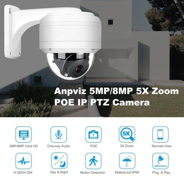 Hikvision Compatible Anpviz 5MP/8MP POE IP PTZ Camera 5X Zoom Built-in Microphone Audio Outdoor Security Camera IR 30m Onvif - Image 5