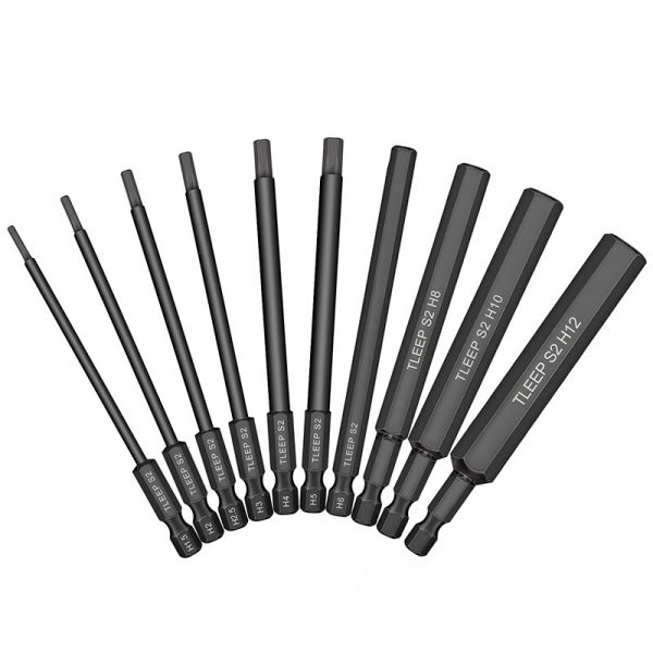 10pcs Hex Head Allen Wrench Drill Bit Set 100mm S2 Steel Allen Screwdriver Bits 1.5mm to 12mm Metric Hex Key Allen Bits with Mag - Image 5