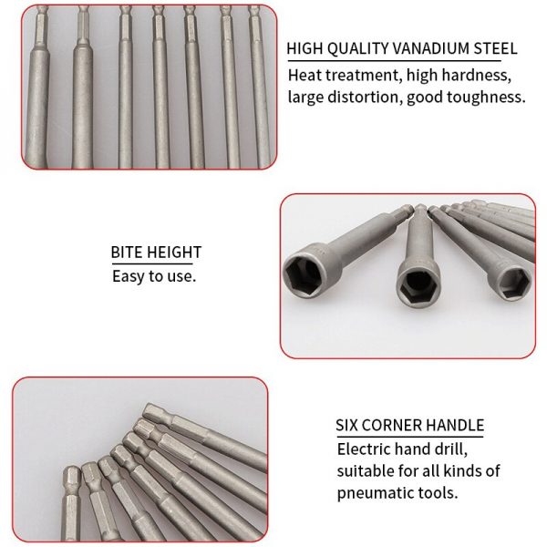 14pcs Hexagon Handle Socket Wrench Screwdriver Set Bit Set For Electric Screwdriver Hand Tools No Magnetic Power Driver Adapter - Image 4