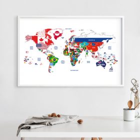 Map of the World Jointed with Countries Flags Poster Canvas Art Prints Creative Map Painting Wall Picture Living Room Home Decor