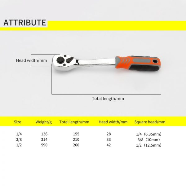 90 Teeth 1/4" 3/8" 1/2" 1Pcs High Torque Crv Ratchet Wrench for Socket Quick Release Professional Hand Tools - Image 3