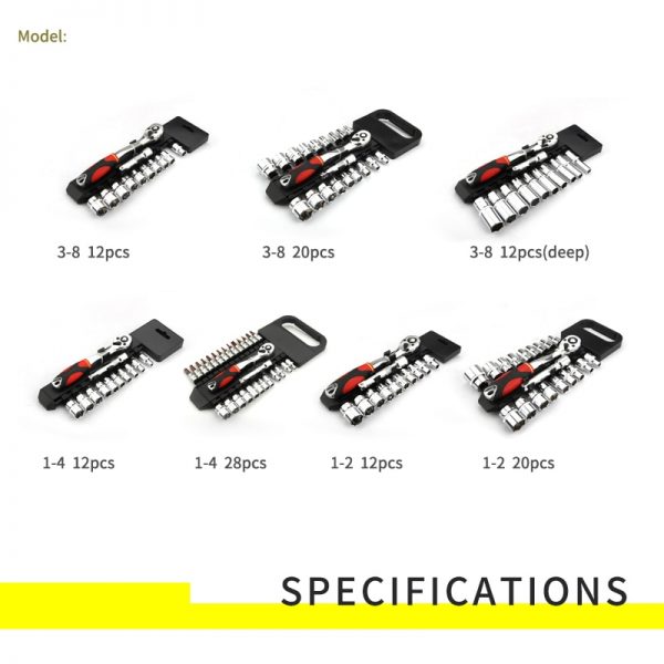 Crv quick release reversible ratchet socket wrench set tools with hanging rack 1/4" 3/8" 1/2" drive sockets set - Image 2