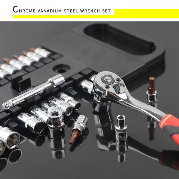 Crv quick release reversible ratchet socket wrench set tools with hanging rack 1/4" 3/8" 1/2" drive sockets set - Image 3