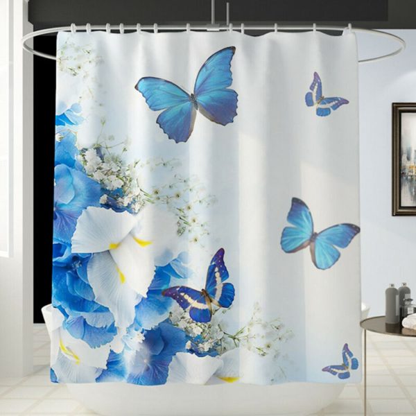 Kit Shower Curtain Accessories Tool Parts Replacement Butterfly Rose Print - Image 2