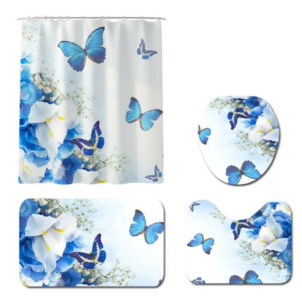 Kit Shower Curtain Accessories Tool Parts Replacement Butterfly Rose Print - Image 3