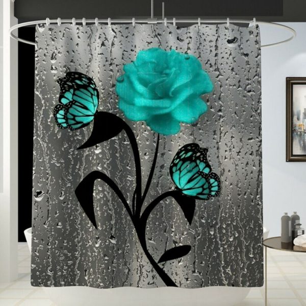Kit Shower Curtain Accessories Tool Parts Replacement Butterfly Rose Print - Image 4
