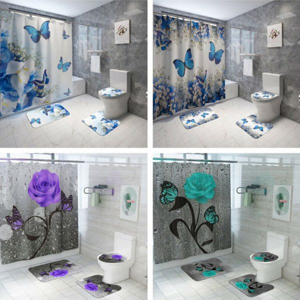 Kit Shower Curtain Accessories Tool Parts Replacement Butterfly Rose Print - Image 6