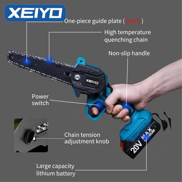 XEIYO 6 Inch Electric Chainsaw for Makita 18V Battery Rechargeable Mini Woodworking Wood Cutter Garden Hand Tools Man Chain Saw - Image 2