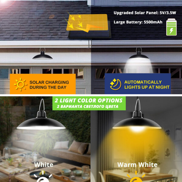 IP65 Waterproof Double Head Solar Pendant Light Outdoor Indoor Solar Lamp With Cable Suitable for courtyard, garden, indoor etc, - Image 3
