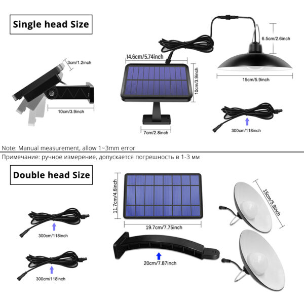 IP65 Waterproof Double Head Solar Pendant Light Outdoor Indoor Solar Lamp With Cable Suitable for courtyard, garden, indoor etc, - Image 4