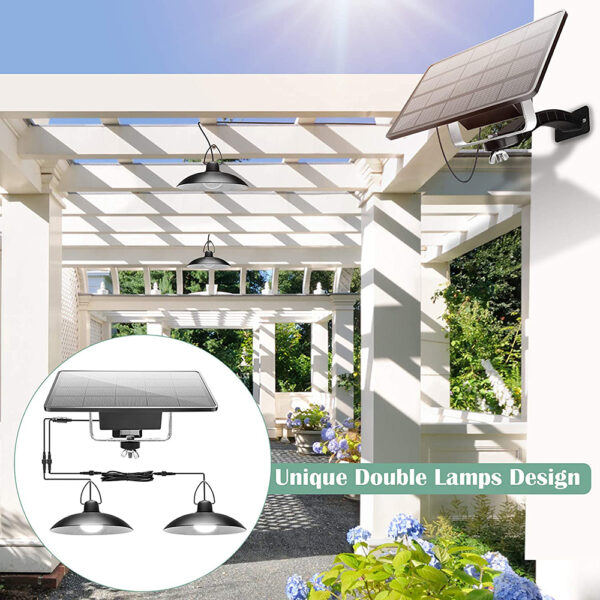 IP65 Waterproof Double Head Solar Pendant Light Outdoor Indoor Solar Lamp With Cable Suitable for courtyard, garden, indoor etc, - Image 5