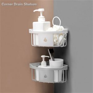 Traceless Plastic Corner Drain Shelve Bathroom Makeup Storage Rack Wash Shower Holder Kitchen Organizer Bathroom Stuff  Gadgets