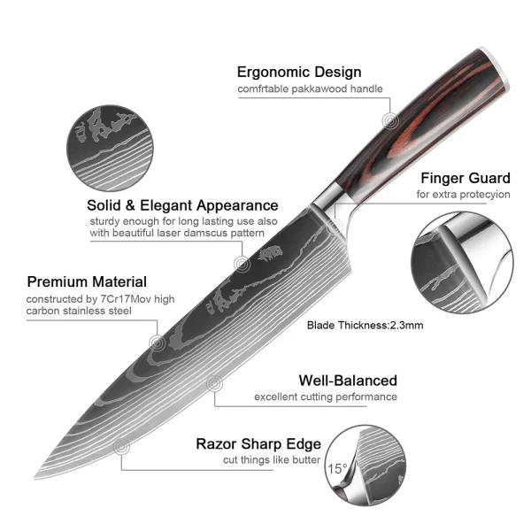 Kitchen Chef Knives Set - Carbon Stainless Steel - Image 3