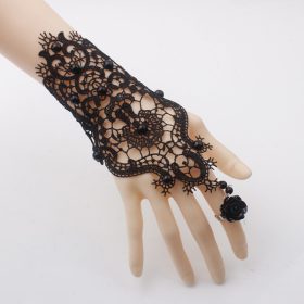 Black Lace Flower Retro Bracelet Ring Set Women Accessories Black Gloves for Home Party Accessories Decorations White