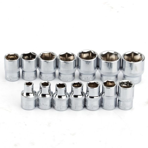 14Pcs 3/8" Drive Socke Set 6 7 8 9 10 11 12 13 14 15 16 17 18 19mm Socket Wrench Set 6 Point Socket Bit Adapter Car Repair Tools