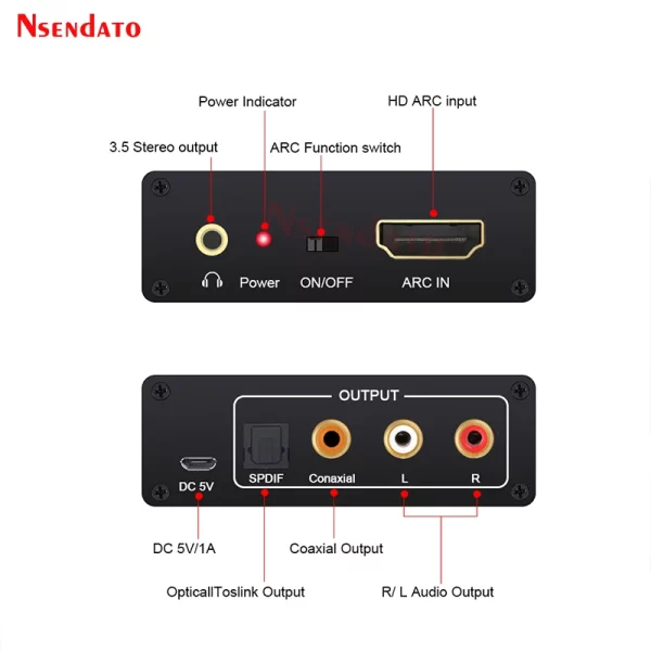 HDMI ARC Audio Extractor DAC ARC L/R Coaxial SPDIF Jack Extractor Return Channel Converter For Fiber RCA 3.5mm Headphone for TV - Image 3