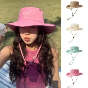 Women's Pink Bow Sun-Protective Fisherman Hat