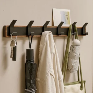 BAKALA-Black Wood Wall Hook, Hanging Coat Rack for Bathroom, Kitchen, Bedroom, Hallway, Clothes Holder