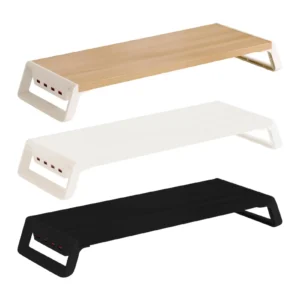 Desktop Monitor Stand Monitor Height Rack With 4 USB Ports Wooden Computer Monitor Stand Office Desk Organizer Keyboard Storage