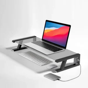 Tempered Glass Monitor Stand Riser with with 4 USB Ports, Computer Monitor Riser, Desktop Stand and Storage Rack, 20kg Capacity