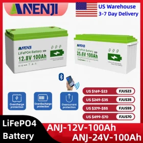 ANENJI LiFePO4 аккумулятор 24V/12V 100Ah со встроенным BMS, 6000+ циклов | Доставка по Израилю