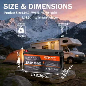Аккумулятор LiFePO4 25.6В 100Ач 2560Вт·ч со встроенным BMS 100А для RV и солнечных систем | Доставка по Израилю