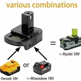 Адаптер аккумулятора с USB: Dewalt / Milwaukee → Ryobi 18В Li-ion | купить в Израиле