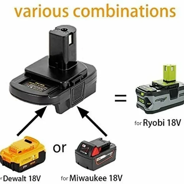 Адаптер аккумулятора с USB: Dewalt / Milwaukee → Ryobi 18В Li-ion | купить в Израиле