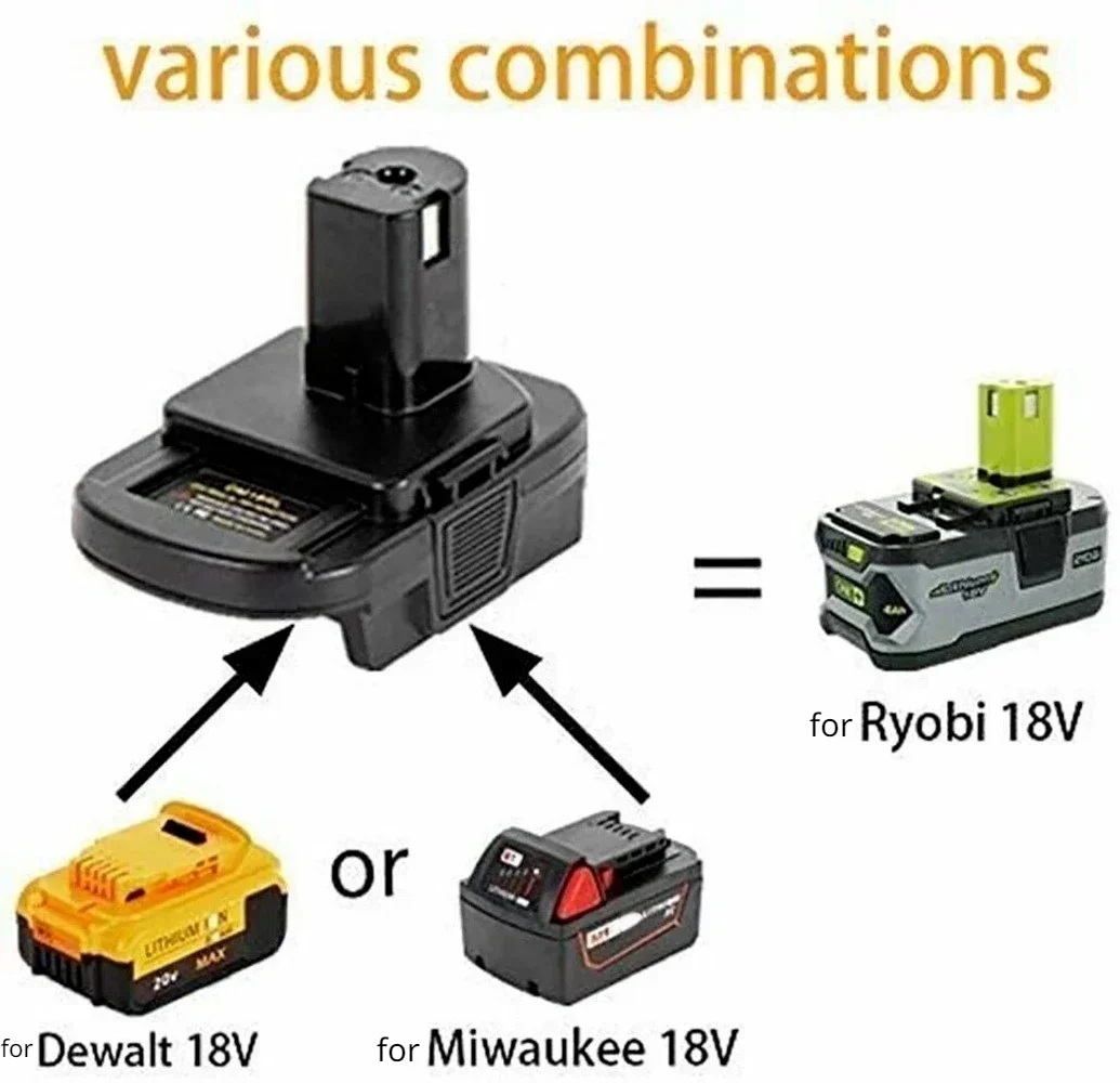 Адаптер аккумулятора с USB: Dewalt / Milwaukee → Ryobi 18В Li-ion | купить в Израиле Адаптер аккумулятора с USB: Dewalt / Milwaukee → Ryobi 18В Li-ion | купить в Израиле