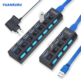 USB Хаб 3.0 / 2.0 на 4/7 портов с выключателями и адаптером питания | купить в Израиле